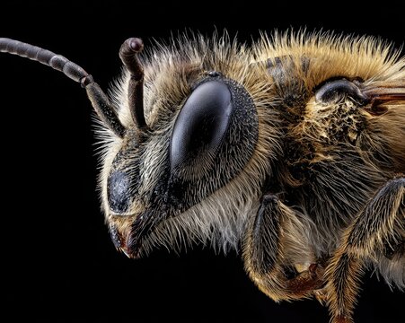 A macro shot of a bee's spiracles (breathing holes) on its abdomen, scientific imaging, extreme detail, black background