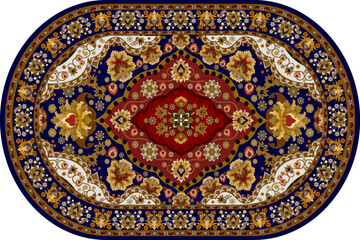 Fototapeta premium Oval Persian Floral Carpet Pattern in Deep Red – Traditional Vintage Rug Design