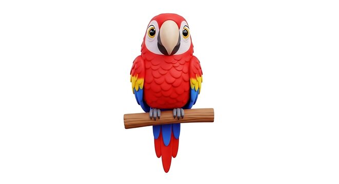 Colorful red macaw parrot perched on a wooden branch