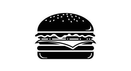 Fototapeta premium Hamburger icon illustrates a classic fast food meal with layers of patty and cheese presented as a bold graphic element for restaurant menus and food industry advertising projects.