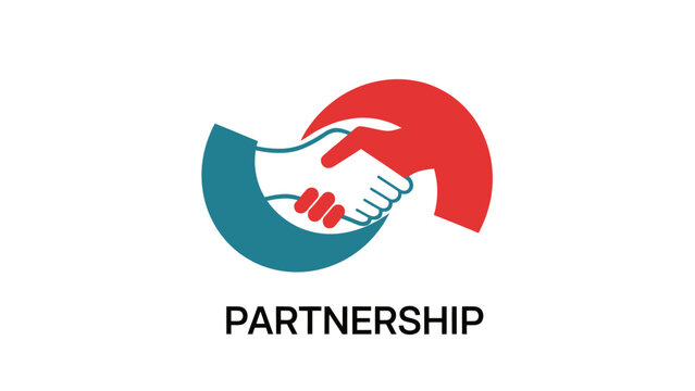 Stylized handshake forms a circle, symbolizing cooperation