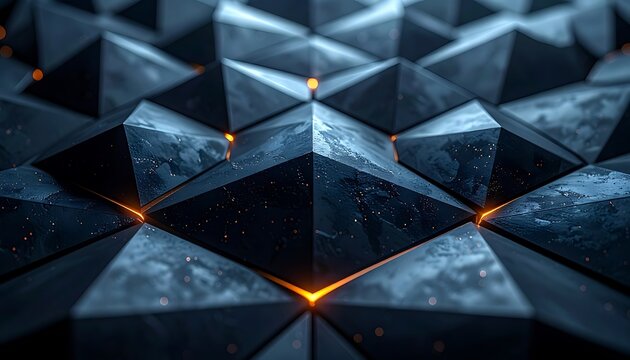Dark metallic pyramids with glowing points.