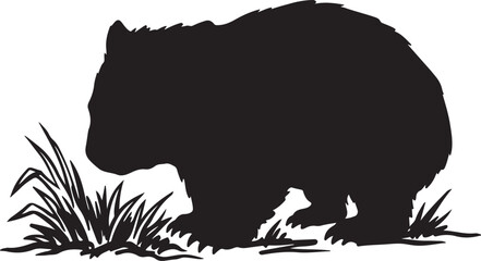 Obraz premium Wombat Silhouette Line Art Bold Outline Australian Marsupial Vector Illustration
