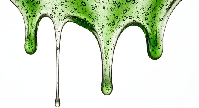 Green slime dripping isolated on white background