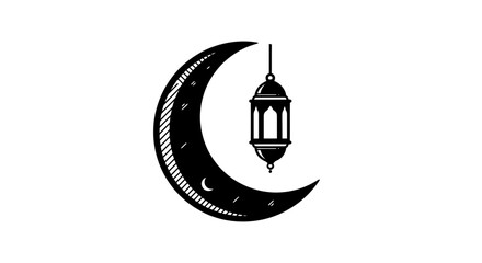Crescent Moon with Hanging Lantern Illustration. © Cirus