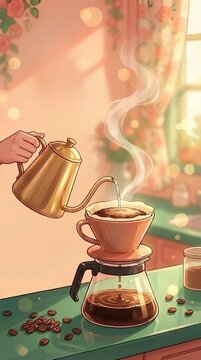 주전자로 핸드드립 커피 내리기