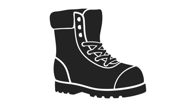 Black Work Boot with Laces Illustration.