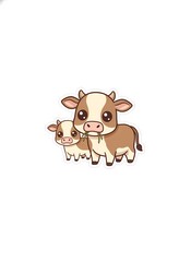Obraz premium Generative AI cute baby calf cow cartoon illustration sticker