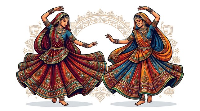 Indian Women Performing Traditional Folk Dance Illustration