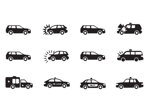 cars and vehicles in different states and types including police cars ambulances and damaged vehicles