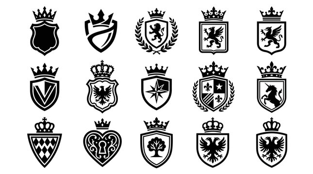 Set of Heraldic Crests and Royal Coat of Arms Icons