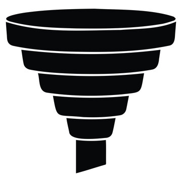Funnel vector icon showing filtering, sales pipeline, or data narrowing process.