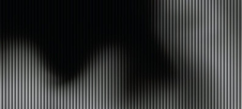 Reeded glass with black and white gradient. Ribbed glass background with refraction effect. Abstract vector background