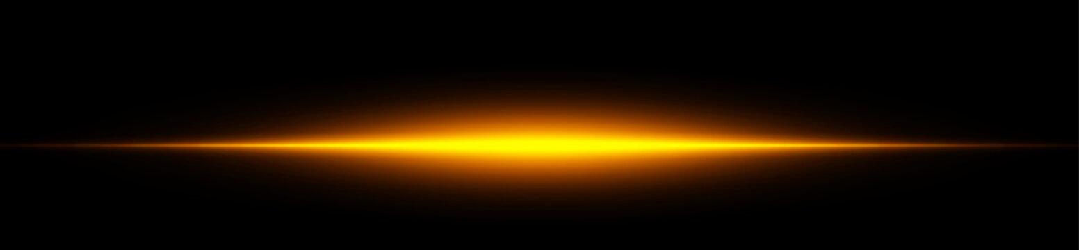 Gold horizontal line light flare effect on black background