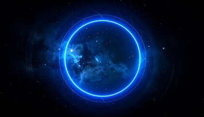 Fototapeta premium Glowing Blue Circular Aura Effect with Radiant Energy Glow on Rich Dark Galaxy Background