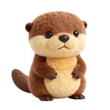 Cute Plush Otter 3D Cartoon Character Isolated on White Background