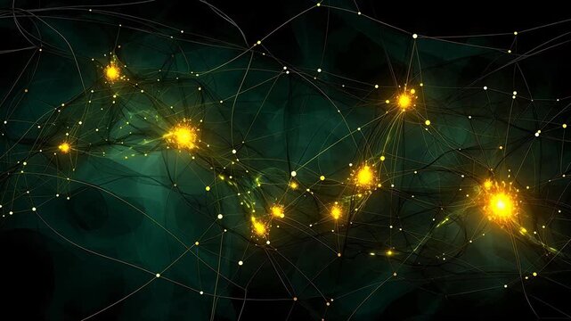 Digital green and yellow strings tangled together abstract background