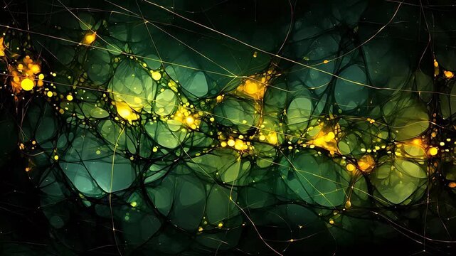 Digital green and yellow strings tangled together abstract background