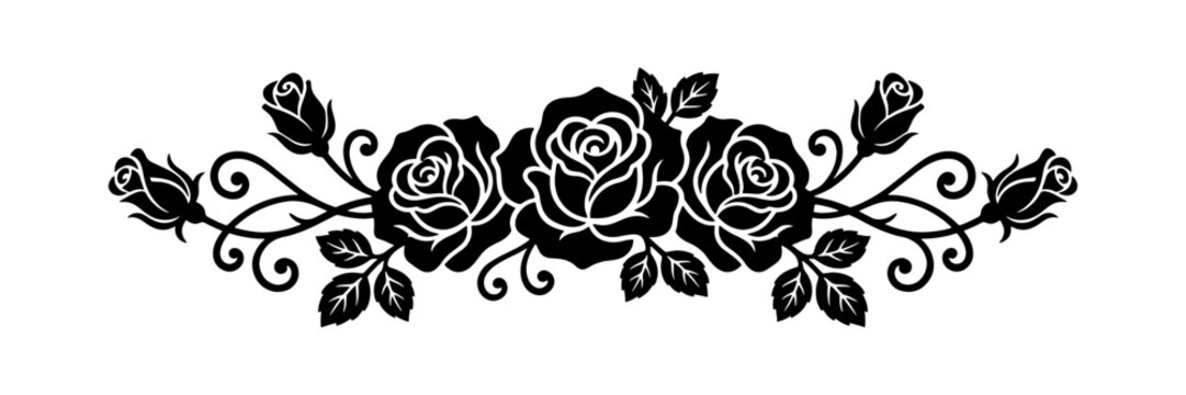 Black Rose Vignette and Floral Border Vector Ornament