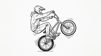 Naklejka premium BMX rider stunt line art vector bicycle wheelie trick sports sketch graphic