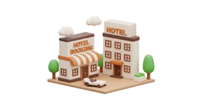 3d isometric view of boutique hotels and resort area