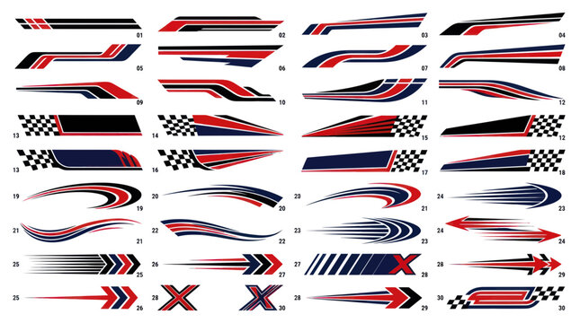 Racing stripe decals and sports vehicle graphic stickers set