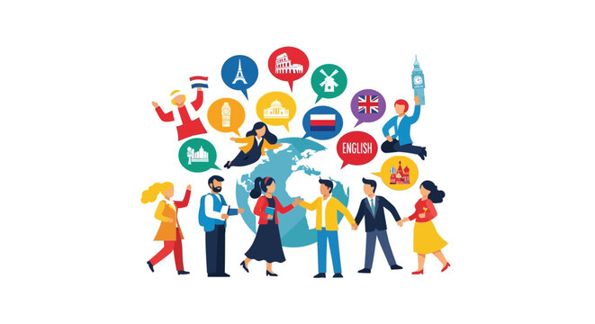 Global Communication and Language Learning Concept