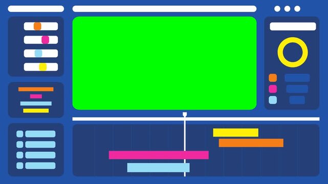 Video Editing Application Software Interface with Timeline Panel and Chroma Key Green Screen