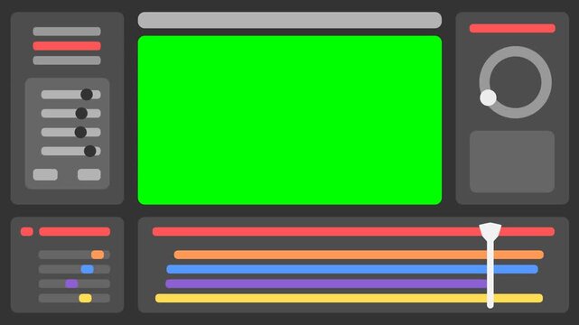 Video Production Software Interface Panel with Timeline and Green Screen Overlay