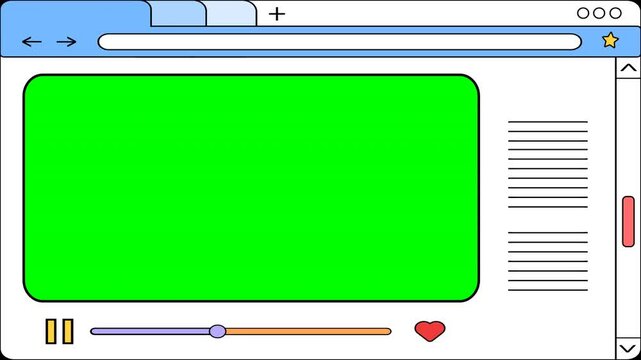 Internet Browser Web Page Video Player Template Mockup with Green Screen Chroma Key