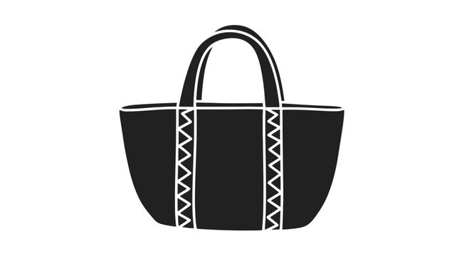 Black Handbag with White Decorative Strips.