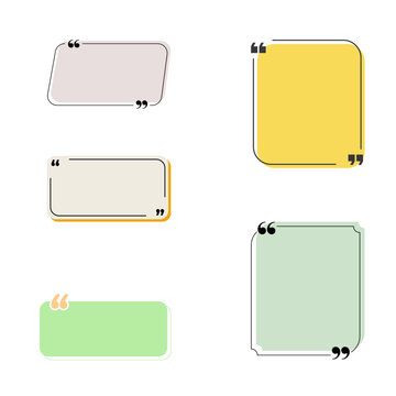 Pastel quote box templates vector set, colorful text frame borders with quotation marks, message layout stickers collection.