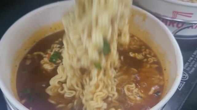 Han River Ramen Delicious Spicy Korean Instant Noodles Cooked in a Convenience Store