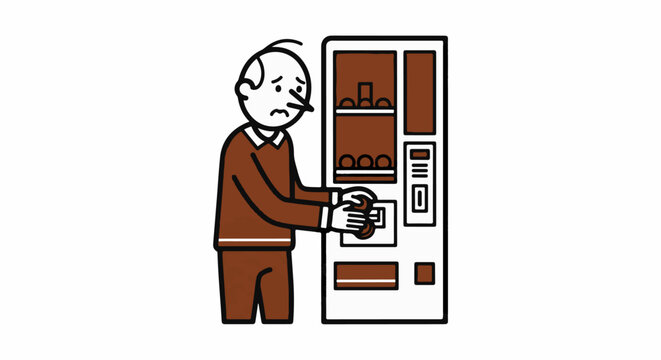 Elderly man using a vending machine for snacks.