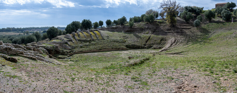 Panoramic landscape of ancient theatre area at Scolacium Park