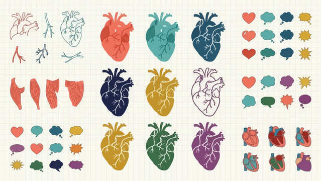 Set of anatomical human corazon vector illustrations and heart shape medical icons for healthcare design projects