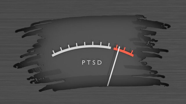 Post traumatic stress disorder level meter showing dangerously increasing high values. Mental health concept.