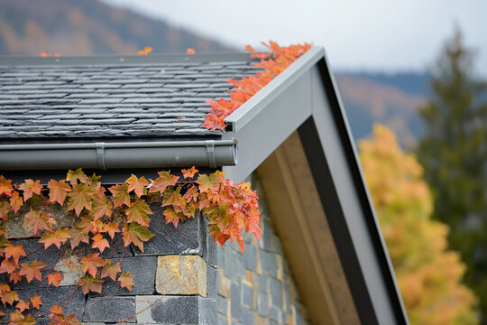 A house with a roof covered in leaves
