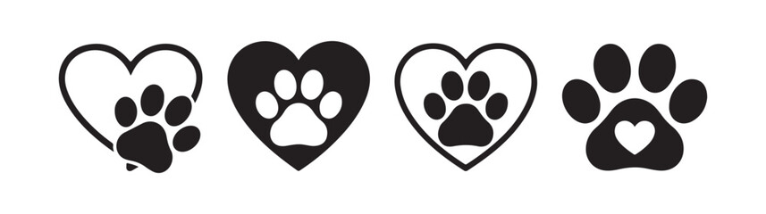Naklejka premium Set of Paw Print and Heart Icons for Pet Lovers and Animal Rescue Organizations