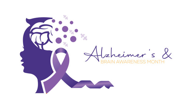 Alzheimer ''s and brain awareness month observed every year in June. Template for background, banner, card, poster with text inscription.