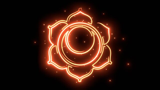 Svadhishthana sacral chakra symbol. Neon illumination of chakra symbols.