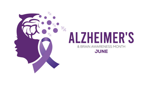 Alzheimer ''s and brain awareness month observed every year in June. Template for background, banner, card, poster with text inscription.
