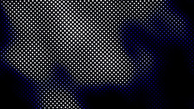 Dynamic Blue Halftone Dots Background.Wavy abstract retro texture with flowing circular dot video effect.