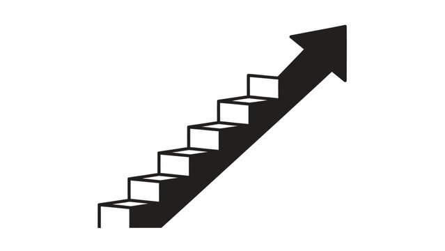 Black arrow pointing up, formed by a staircase silhouette