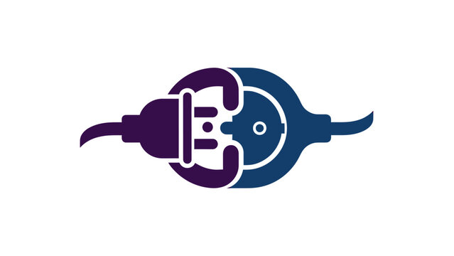 Abstract connection symbol with purple and blue plugs