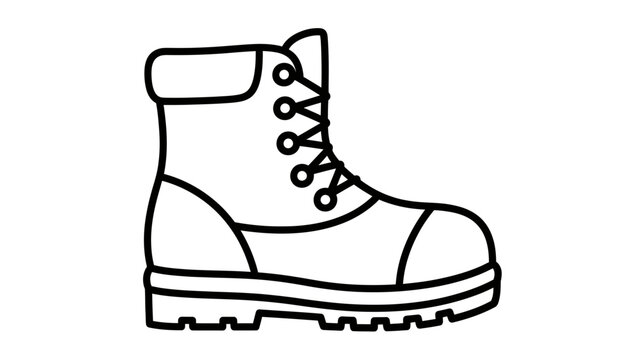 A black outline drawing of a lace-up work boot with a thick sole