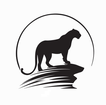 Wild Animal Jaguar on Cliff Silhouette Logo Isolated On White Background