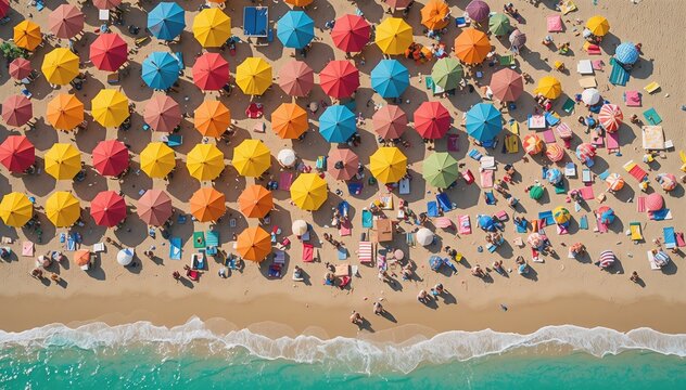 Aerial Summer Beach Colorful Umbrellas Abstract Pattern USA Lifestyle