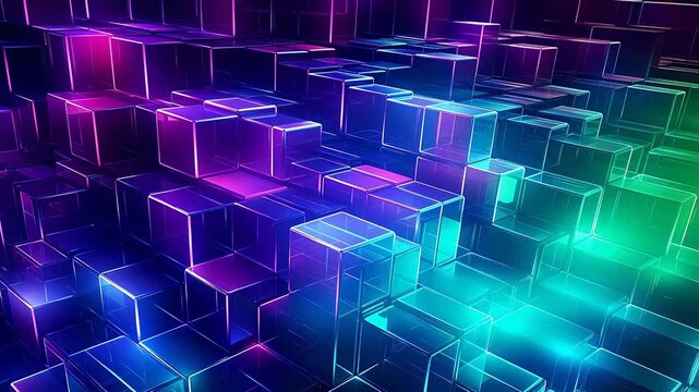 Digital green and purple mosaic square abstract background