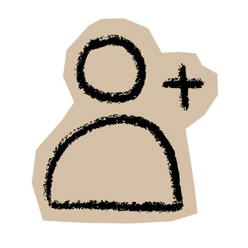 Add user icon scrapbook collage, follow symbol, new contact mark, profile sign, network member graphic, friend request doodle, handmade torn paper cutout
